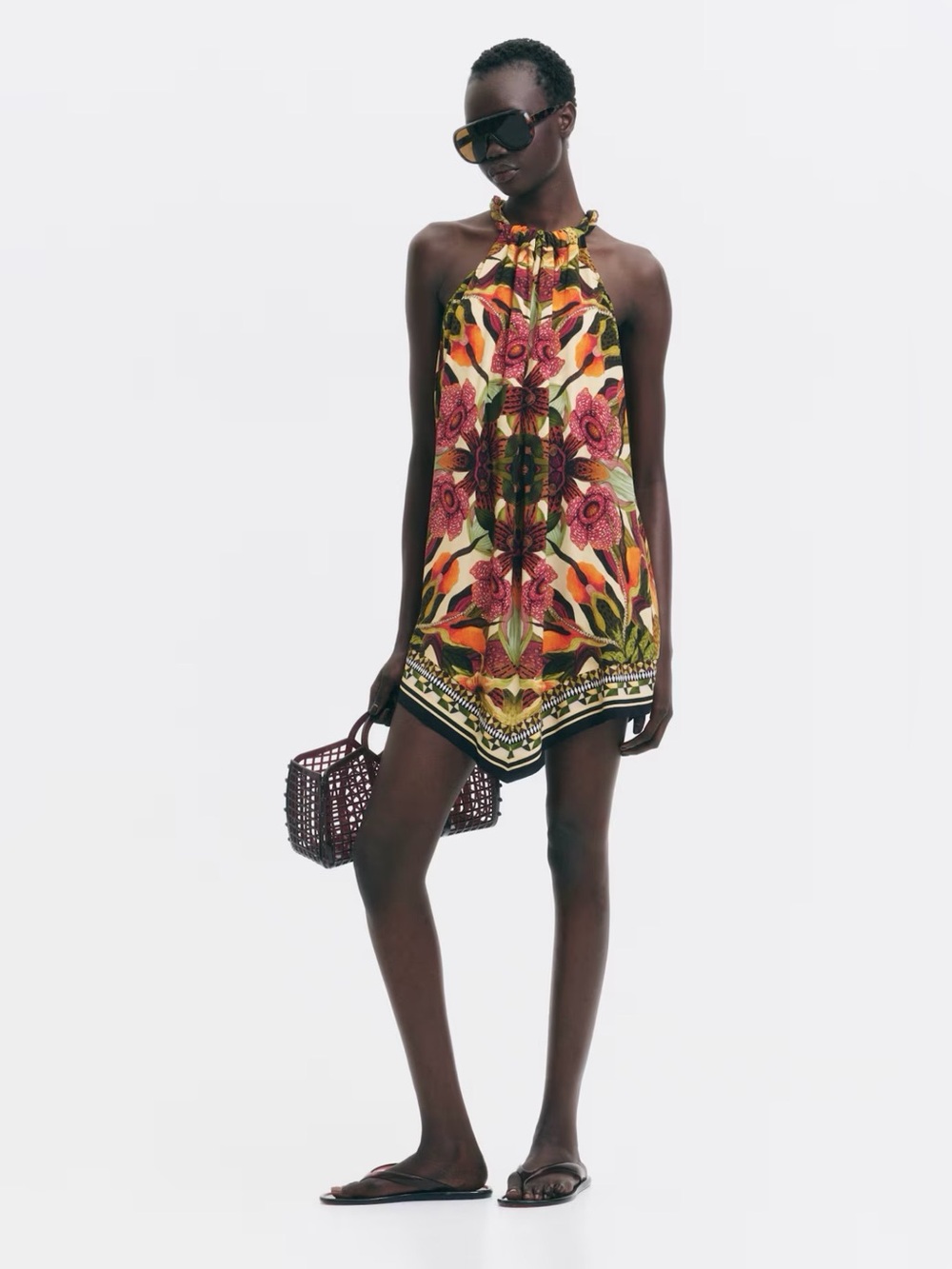 SUMMER ESSENTIAL VIRAL H&M EDITION HANDKERCHIEF FLORAL HALTER MINI DRESS NWT SZS
